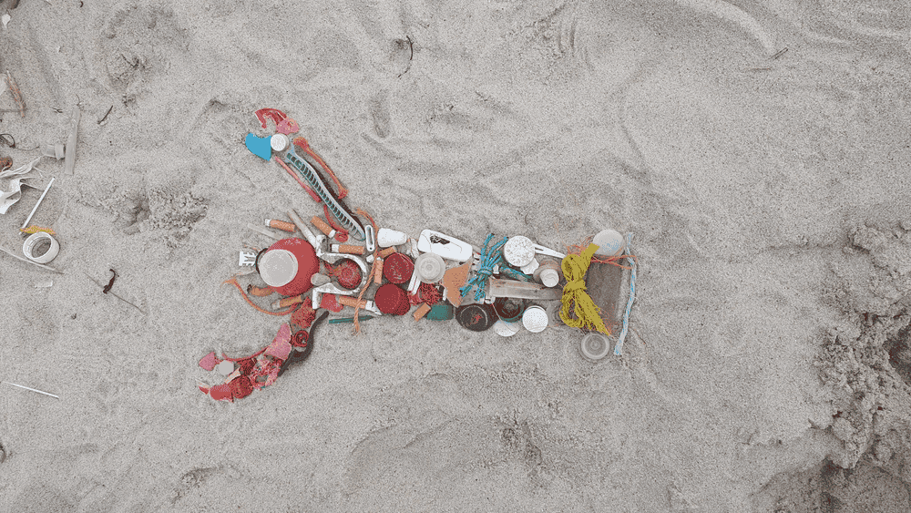 Beach Clean Up in Rantum und Tierfiguren legen aus Meeresmüll
